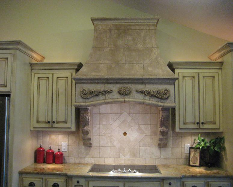 Tiffeny This Hood Has a rubbed faux finish with our color kits. Light weight and custom built stone hood.