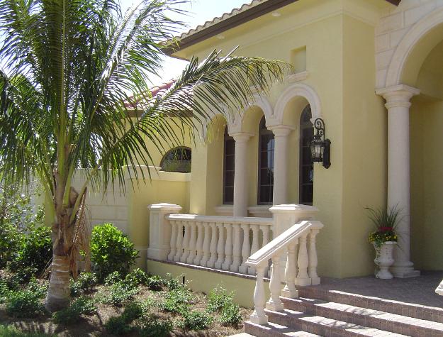 Cast Stone Columns, Cat Stone Entry, Cast Stone Balusters with cast stone corner post